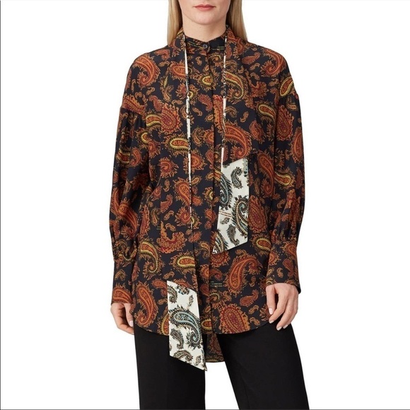 Rokh Double Tie Neck Silk Blouse Size 8 - Picture 1 of 10